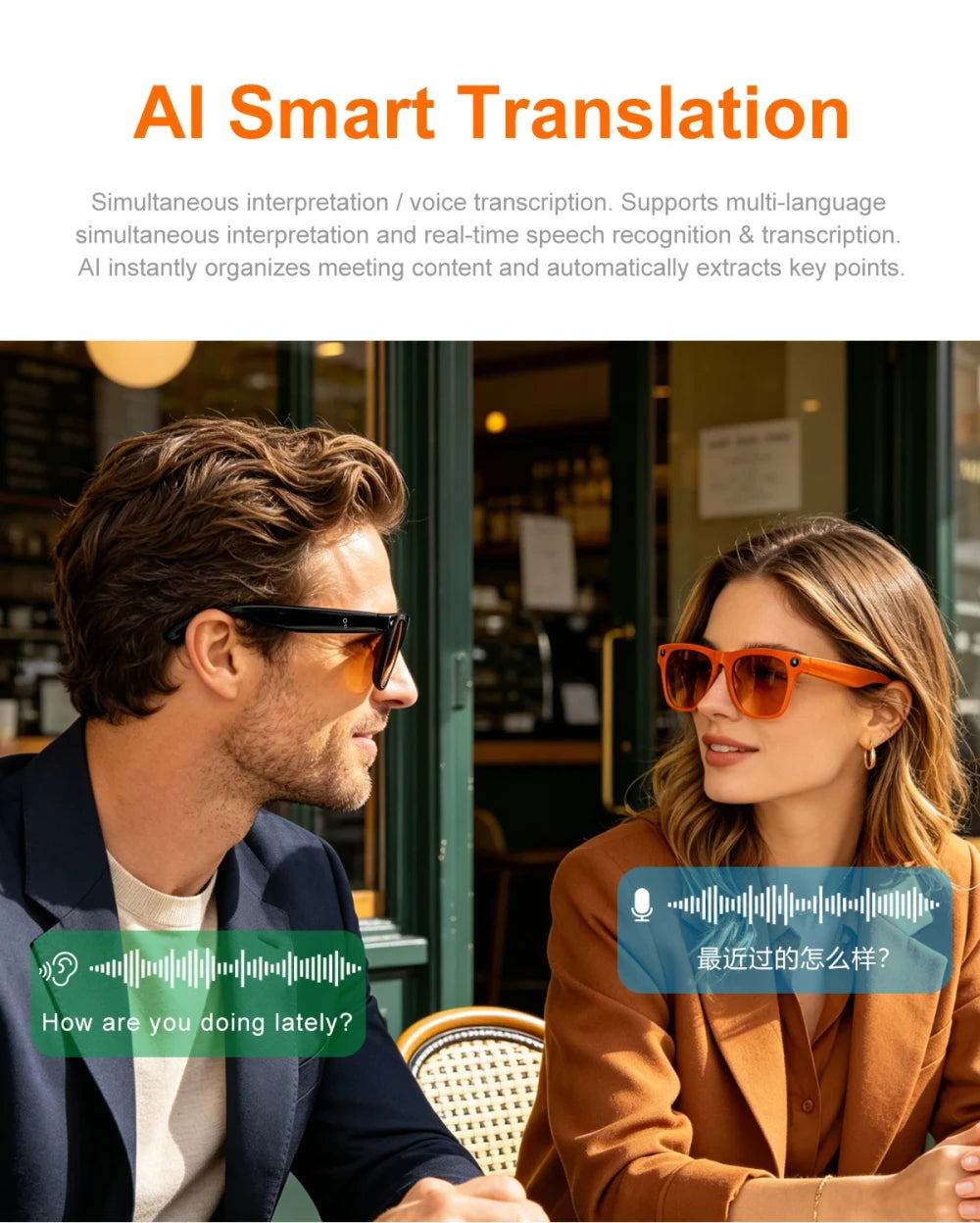 Gafas Inteligentes con IA, Cámara y Bluetooth.