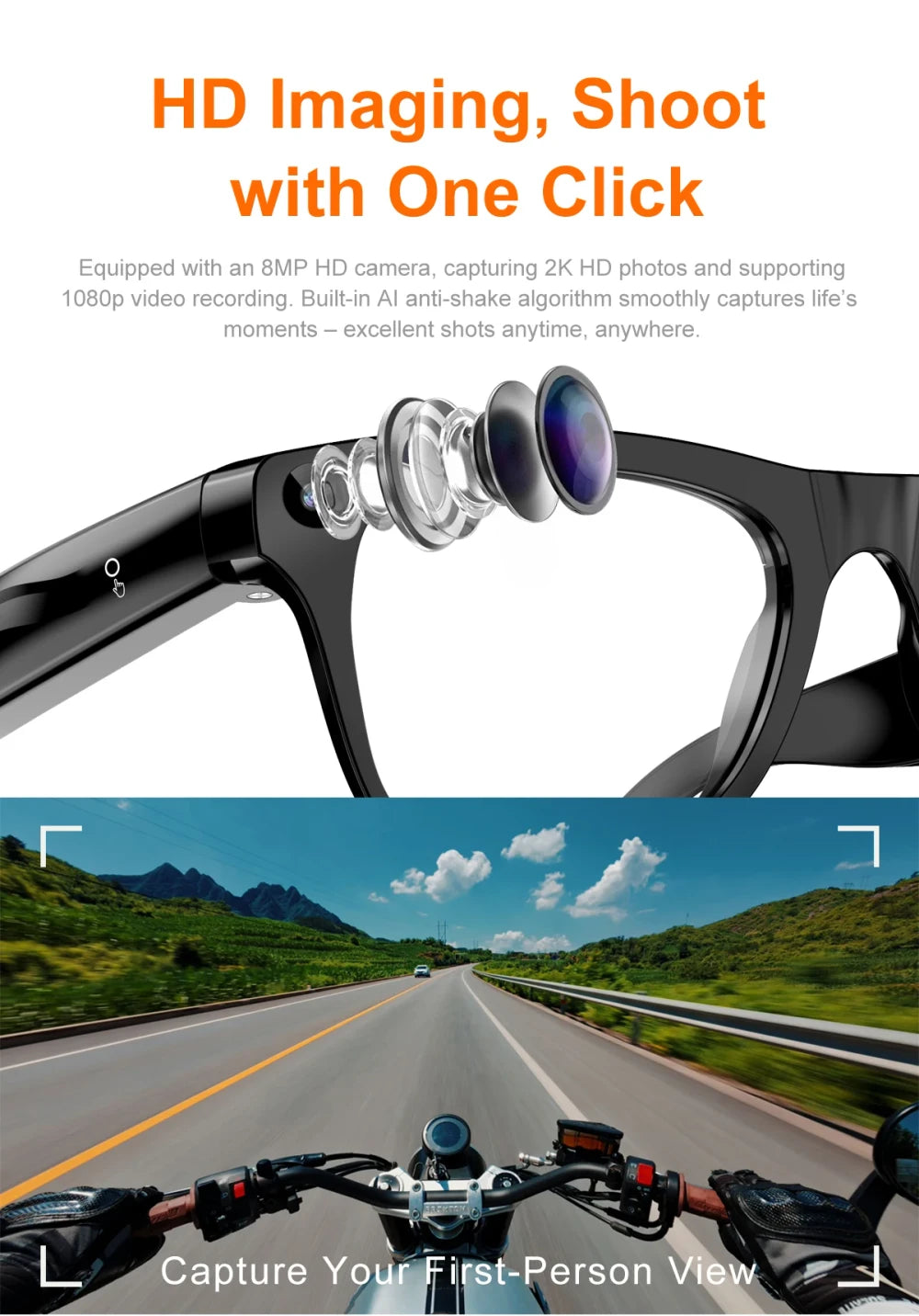 Gafas Inteligentes con IA, Cámara y Bluetooth.